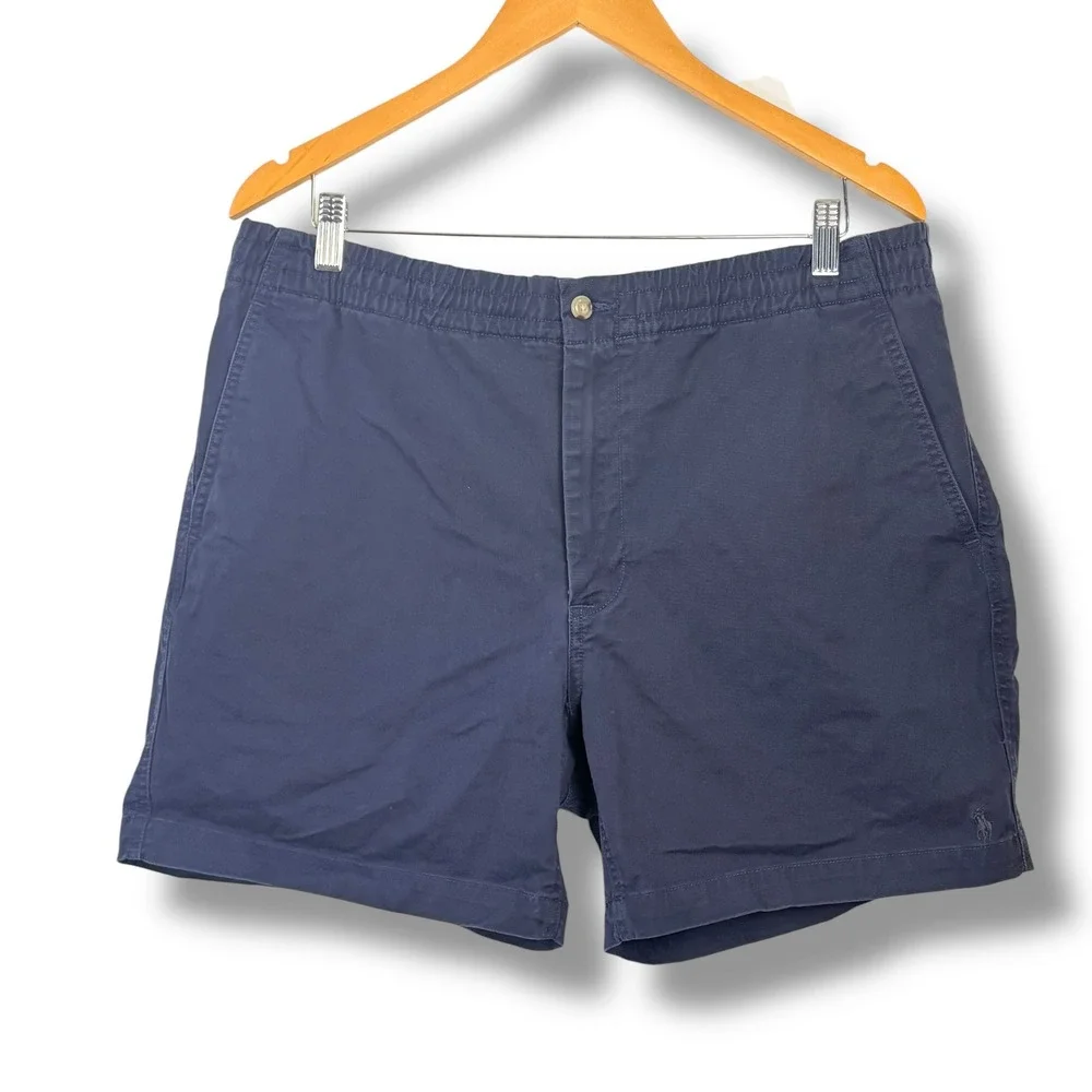 Polo Ralph Lauren Shorts Men XL Navy Blue Stretch Classic Fit Elastic Waist Pony